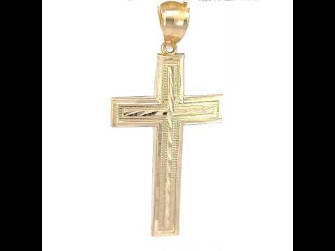 10K Yellow Gold Mens Women Diamond-Cut Cross Religious Charm Pendant