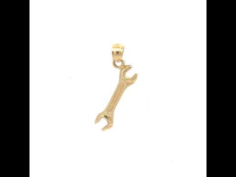 10K Yellow Gold Mens Open End Wrench Tool Charm Pendant