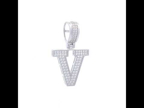 925 Sterling Silver Unisex 0.6ct Moissanite Initial Alphabet V Charm Pendant