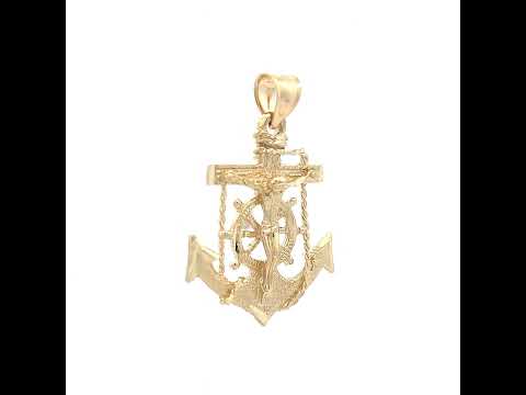 10K Yellow Gold Diamond-Cut Womens Anchor Cross Crucifix Charm Pendant
