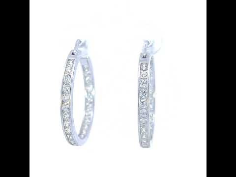925 Sterling Silver Womens Cubic-Zirconia Inside-Out 3mm-24 Hoop Earrings