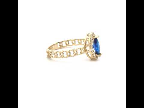 10K Yellow Gold Womens Round Marquise White Blue Cubic-Zirconia Fashion Ring