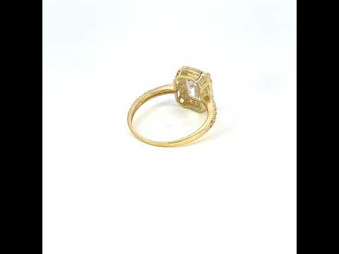 10K Yellow Gold Womens Emerald-Cut Round Cubic-Zirconia Engagement Ring
