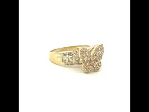 10K Yellow Gold Womens Baguette Cubic-Zirconia Butterfly Ring