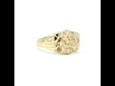 10K Yellow Gold Mens Diamond-Cut Nugget Fashion Ring