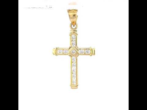 10K Yellow Gold Womens Mens Round Cubic Zirconia Cubic-Zirconia Cross Religious Charm Pendant