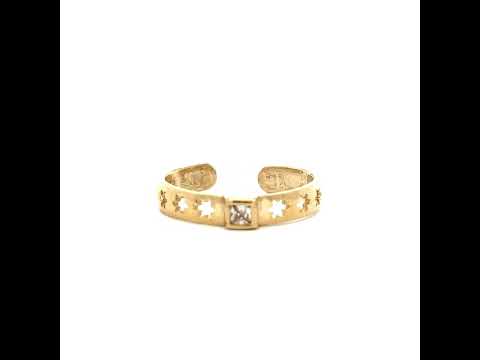10K Yellow Gold Womens Princess-cut Cubic-Zirconia Cutout Flowers Square Head Toe Ring