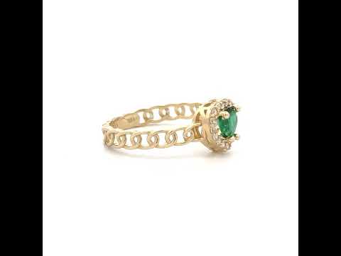 10K Yellow Gold Womens Round Heart White Green Cubic-Zirconia Fashion Ring