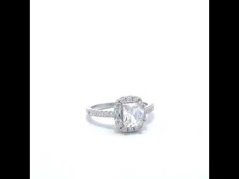 925 Sterling Silver Womens Emerald Baguette Round Cubic-Zirconia Fashion Engagement Ring Size 10