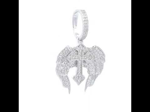 925 Sterling Silver Men Cubic-Zirconia Wing Cross Religious Charm Pendant