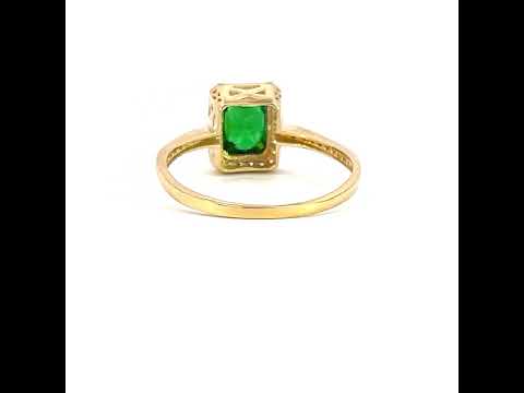 10K Yellow Gold Womens Green White Emerald-cut Round Cubic-Zirconia Fashion Ring