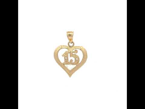 10K Two-Tone Gold Cubic-Zirconia Womens 15 Anos Heart Quinceanera Charm Pendant