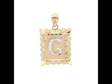 10K Gold Two-Tone Diamond-Cut Unisex Letter G Initial Charm Pendant