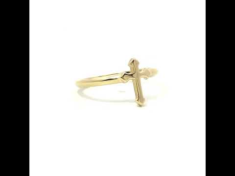 10K Yellow Gold Womens Cross Religious Ring