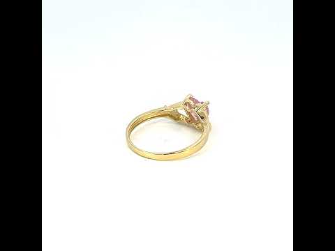 10K Yellow Gold Baby Pink Heart Cubic-Zirconia Claddagh Good Luck Ring