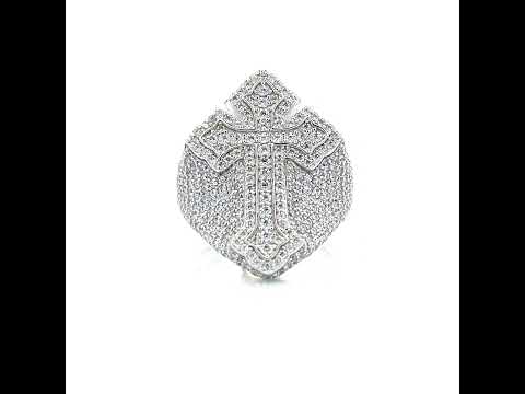 925 Sterling Silver Mens 3.60ct Moissanite Cross Religious Ring Size 12