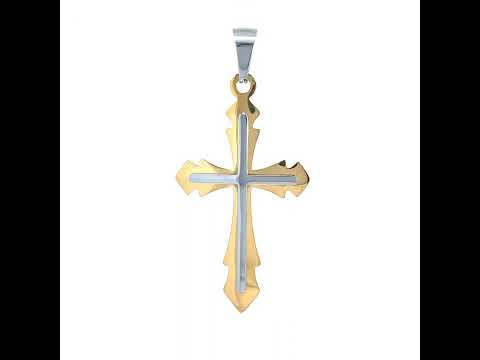 Stainless Steel Yellow-tone Mens Cross Religious Charm Pendant