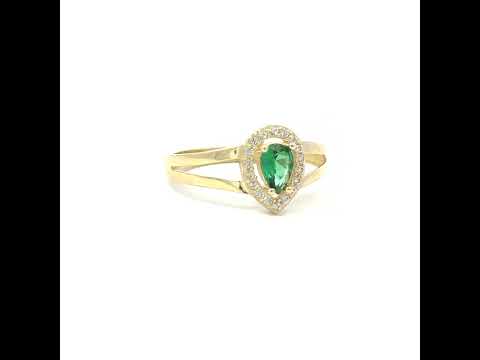 10K Yellow Gold Womens Round Pear White Green Cubic-Zirconia Teardrop Birthstone Ring