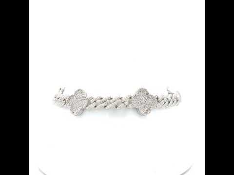 925 Sterling Silver Womens Cubic-Zirconia Clover Good Luck Bracelet Size 7 Inches