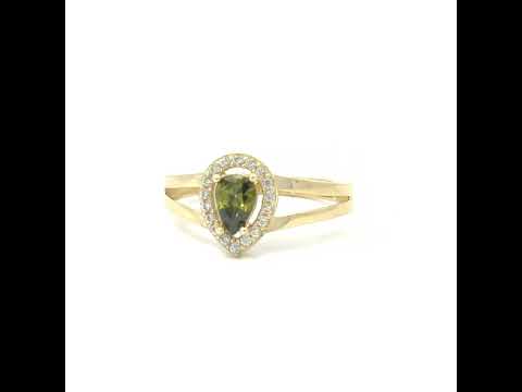 10K Yellow Gold Womens Round Pear White Green Cubic-Zirconia Teardrop Birthstone Ring