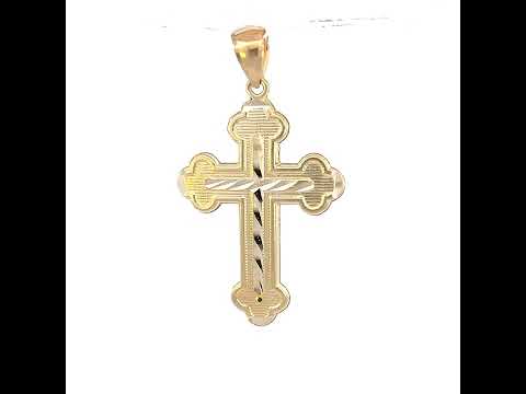 10K Yellow Gold Diamond-Cut Mens Cross Religious Charm Pendant