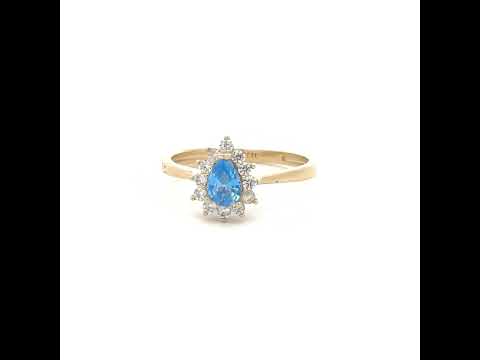 10K Yellow Gold Womens Round Pear White Aquamarine Cubic-Zirconia Fashion Ring