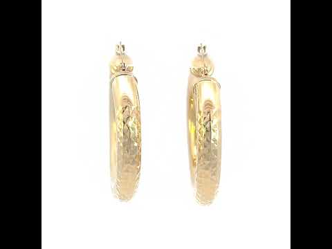 10K Yellow Gold Womens Round Tube Diamond-cut Patterned Fancy Hoop Earrings 5mm-31