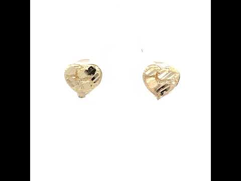 10K Yellow Gold Womens Heart Nugget Stud Earrings
