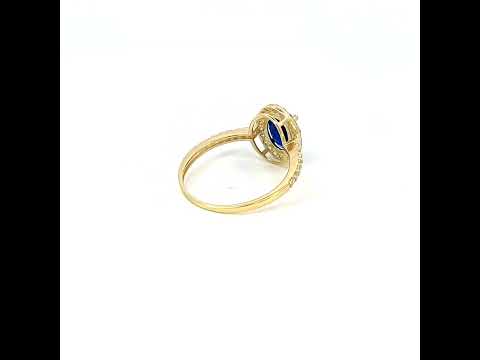 10K Yellow Gold Womens Blue White Oval Round Cubic-Zirconia Engagement Ring