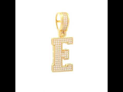925 Sterling Silver Yellow-tone Unisex 0.55ct Moissanite Initial Alphabet E Charm Pendant