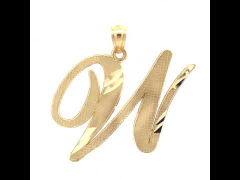 10K Yellow Gold Unisex Diamond-Cut Initial W Charm Pendant