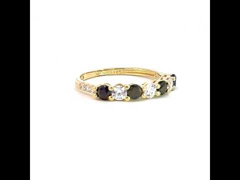 10K Yellow Gold Womens Black White Cubic-Zirconia Half Eternity Ring