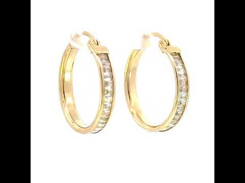 10K Yellow Gold Womens Baguette Cubic-Zirconia Fashion Hoops Huggies Earrings