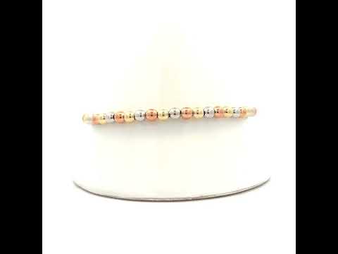 10K Tri-Color Gold Womens Beaded Fashion Bracelet Size 8 Inches