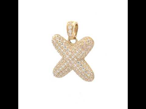 10K Yellow Gold Unisex Cubic Zirconia Bubble Initial Letter X Charm Pendant
