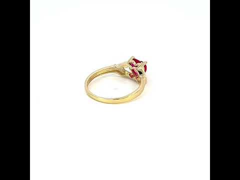 10K Yellow Gold Baby Red Heart Cubic-Zirconia Claddagh Good Luck Ring