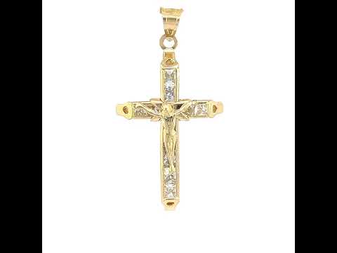 10K Yellow Gold Mens Women Princess Cut Cubic Zirconia Cubic-Zirconia Crucifix Cross Religious Charm Pendant