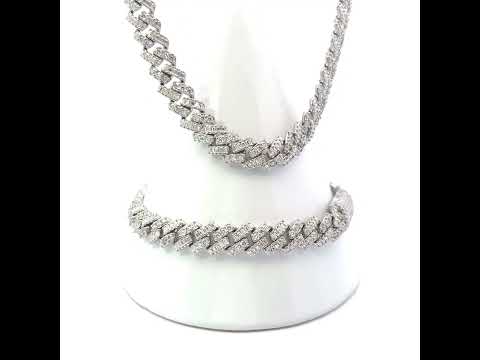 925 Sterling Silver Unisex Baguette Round Moissanite Cuban Chain Bracelet 8mm