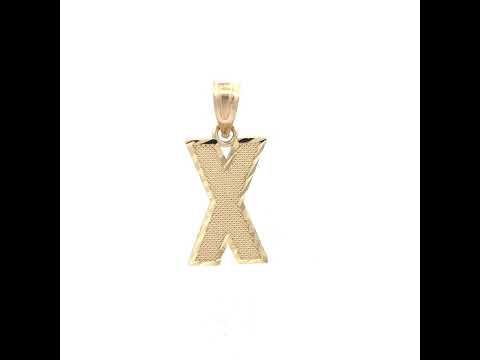 10K Yellow Gold Unisex Textured Initial Letter X Charm Pendant
