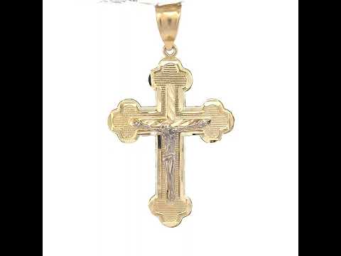 10K Gold Two-Tone Diamond-Cut Mens Cross Crucifix Religious Charm Pendant