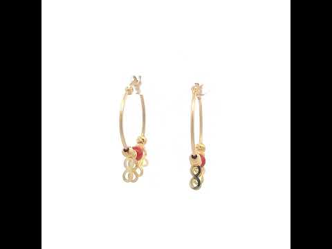 10K Yellow Gold Womens Infinity Red Beaded Hoop Earrings