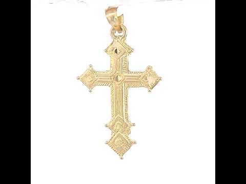 10K Yellow Gold Mens Women Textured Cross Religious Charm Pendant