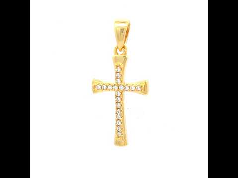 925 Sterling Silver Yellow-tone Unisex Round Cubic-Zirconia Cross Religious Charm Pendant