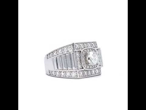 925 Sterling Silver Mens Cushion-Cut Round 2.39ct, 1.03ct Moissanite Square Head Fashion Ring S9