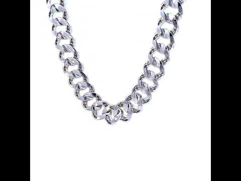 925 Sterling Silver Baguette Round Cubic-Zirconia Fancy Cuban Necklace Size 22 Inches