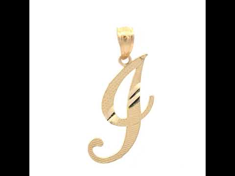 10K Yellow Gold Unisex Diamond-Cut Initial I Charm Pendant