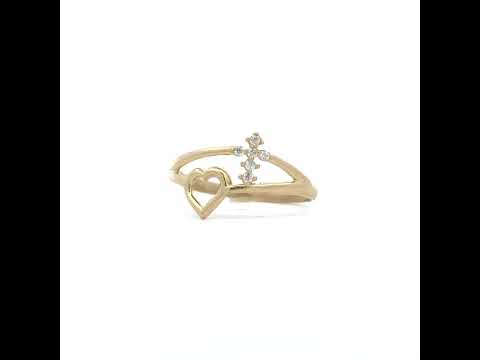 10K Yellow Gold Womens Cubic-Zirconia Cross Heart Ring