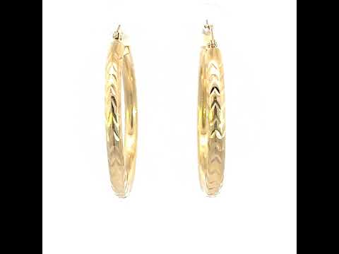 10K Yellow Gold Womens Diamond-cut Round Tube Patterned Hoop Earrings 3mm-31