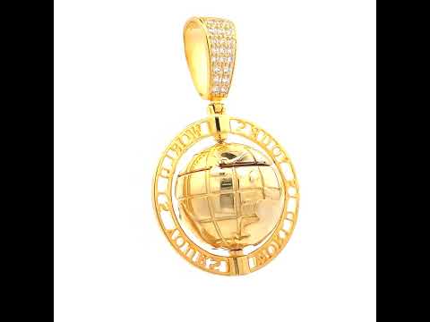 925 Sterling Silver Yellow-tone Mens Cubic-Zirconia World Is Yours World Map Pendant