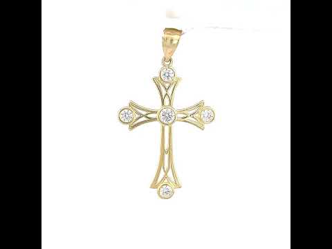 10K Yellow Gold Unisex Cubic-Zirconia Cross Religious Charm Pendant
